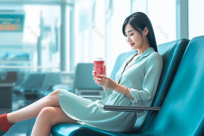 长相甜美可人的亚洲商务女性女士在候车厅等候摄影背景,高清,摄影图,摄影图片,图片大全,摄影图免费下载